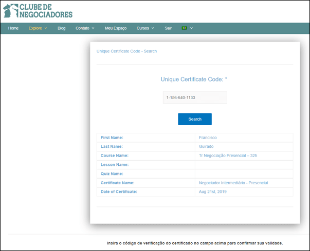 Validando certificados de negociação